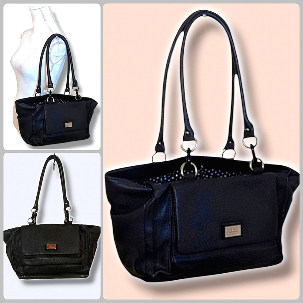 Lulu Guinness Black Faux Leather Shoulder Bag